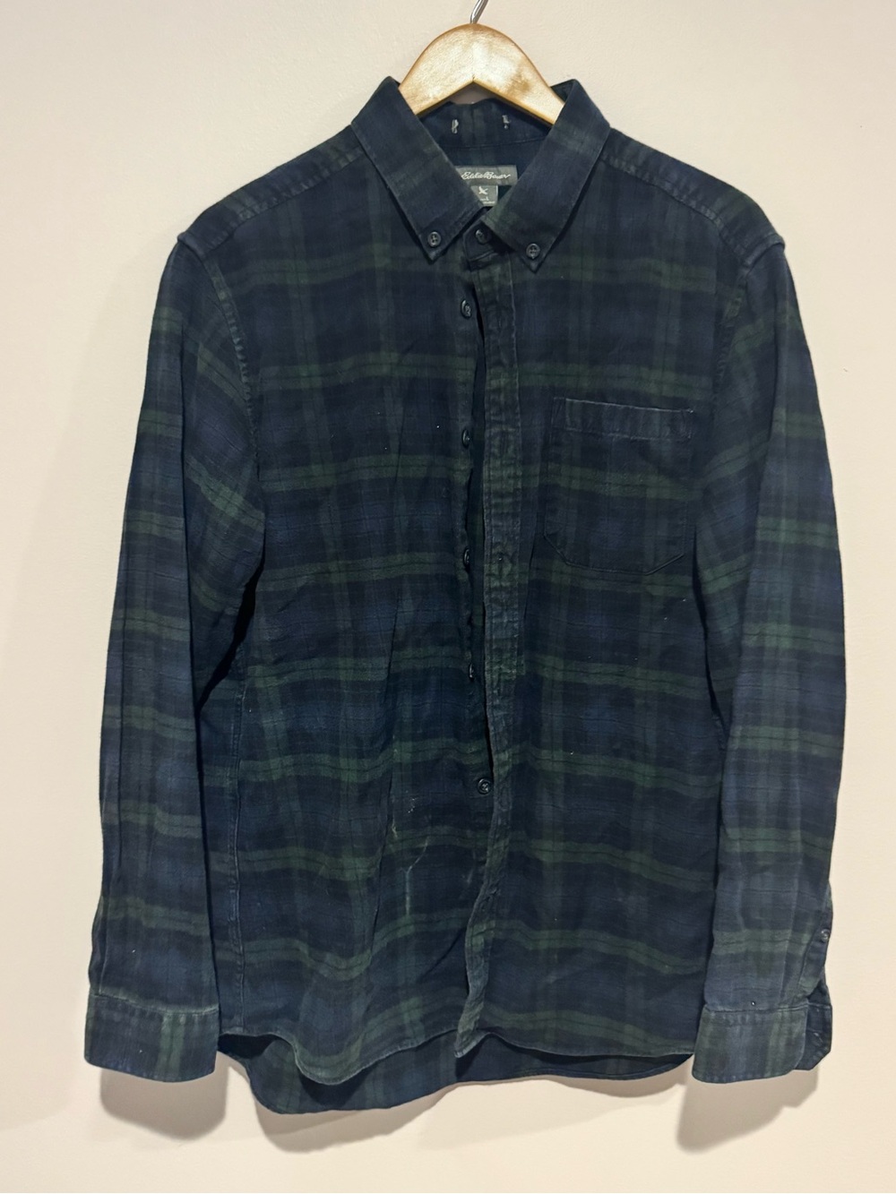L.L.Bean Shirt Mens Lg Green Plaid Flannel Long Sleeve Button Up Casual Fall